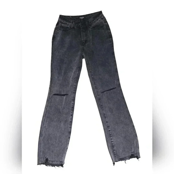 Juniors, American Bazi, high rise straight, distressed black jeans, size 1, NWT - Picture 4 of 5